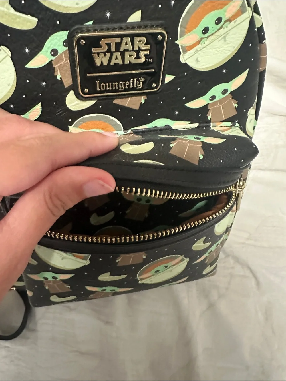 Loungefly Star Wars Grogu Mini Backpack - Black with Mint & Tan Print